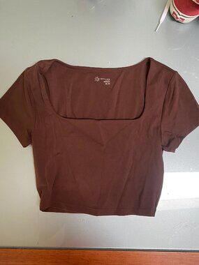 Offline by Aerie Real Me Brown Cropped Square Neck Tee Size XS